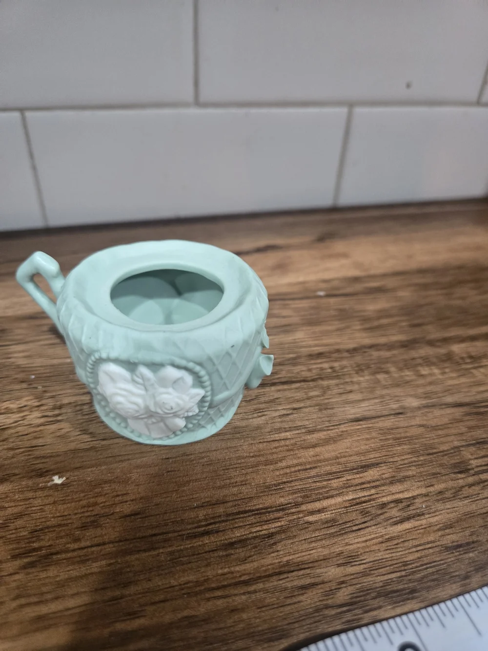 Mint Green Ceramic Tea Set with Floral Relief